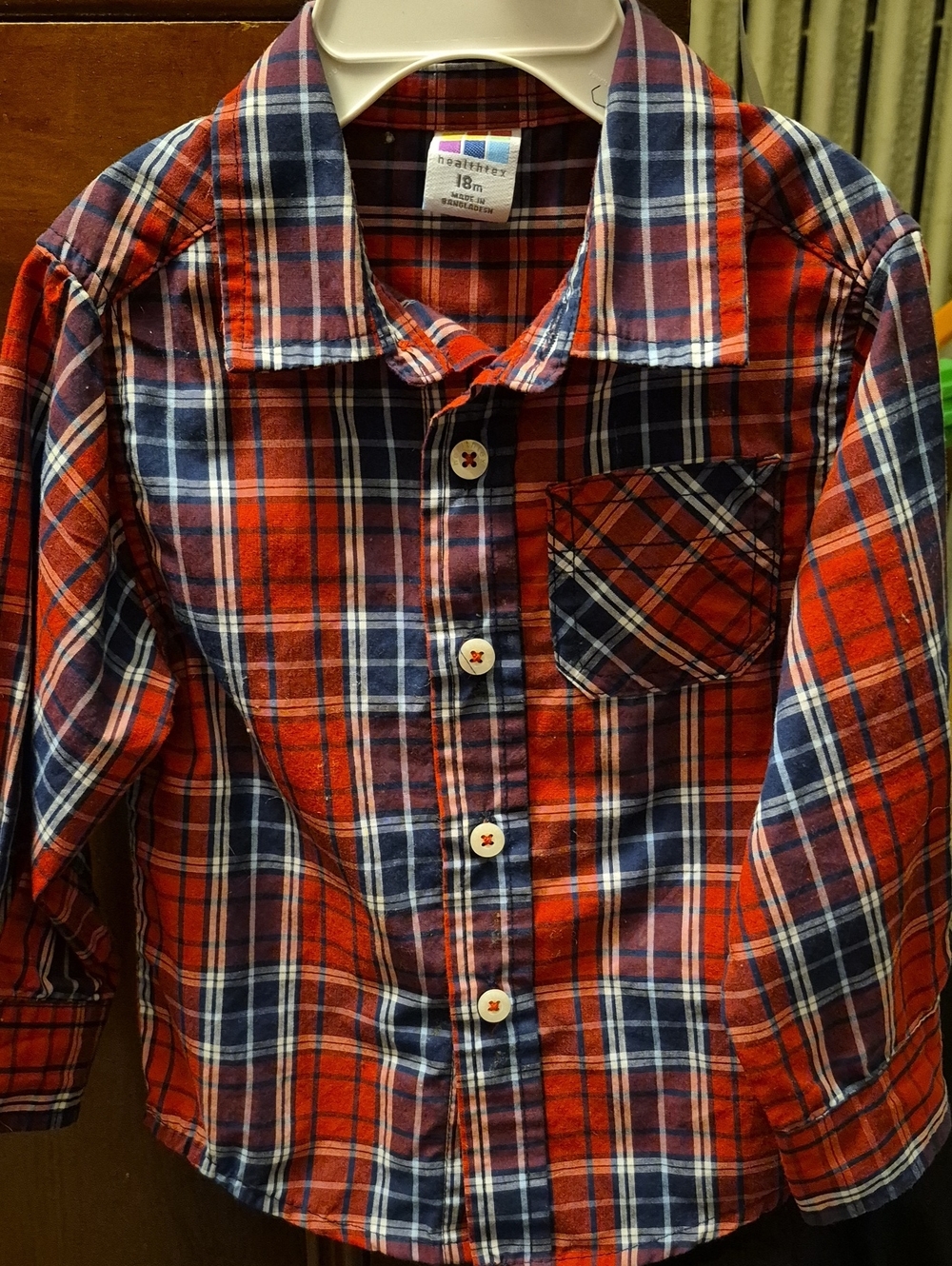 18m.  Wonderkids Red & Navy Plaid Button-Down Shirt